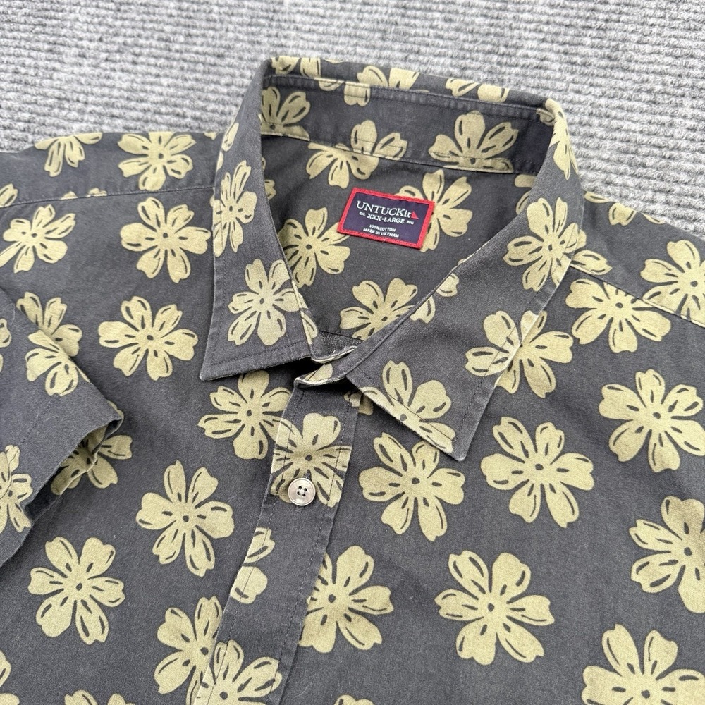 UNTUCKit Dorado Shirt Mens Size 3XL Black Short Sleeve Floral Aloha Lightweight